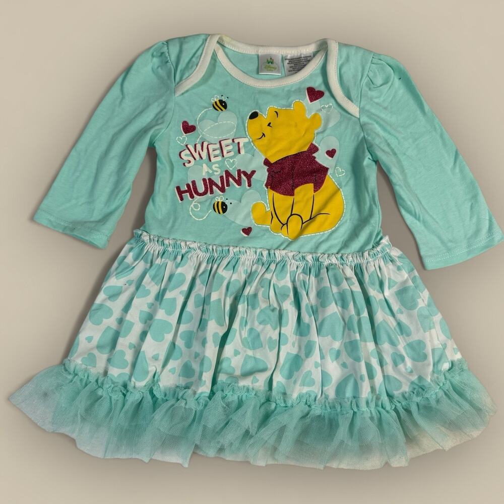Vtg Y2K Disney Baby Winnie the Pooh Tutu Dress Sz 6-9 Months Long Sleeve Ruffle